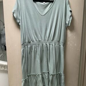 V-Neck Short Sleeve Ruffle Hem Dress - Sage Green XL